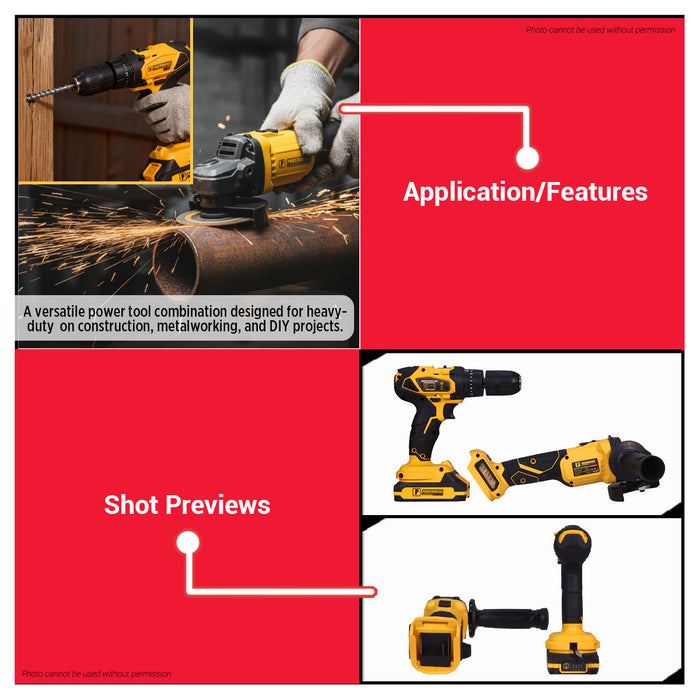 Buildmate x PowerHouse Power Combo Cordless Brushless Angle Grinder 20V and Cordless Impact Drill 20V Set PH-WLPRO-AGID-COMBO