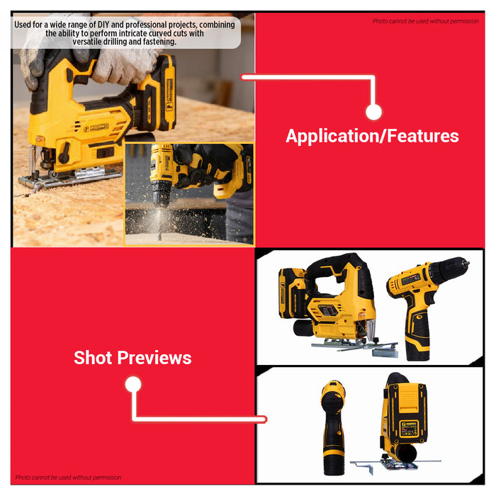 Buildmate x PowerHouse Power Combo Cordless Jigsaw 20V and Cordless Drill/Driver 12V Set PH-WLPRO-JSCDD-COMBO