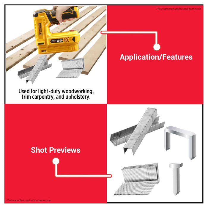 Buildmate x PowerHouse Heavy Duty Staples & Nails 1000PCS 8mm 10mm 15mm for Cordless Staple Gun PTAA