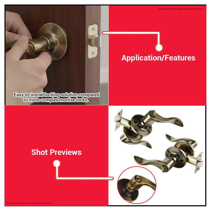 BUILDMATE x POWERHOUSE Pro Series Tubular Entrance Lever Lockset PH809ABET Antique Brass Finish US5 LEFT & RIGHT PHDH