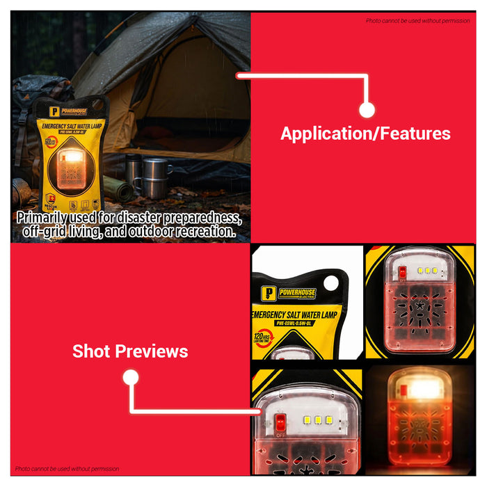 Buildmate x PowerHouse LED Emergency Salt Water Lamp 0.5W 6500K Rescue Lite PHE