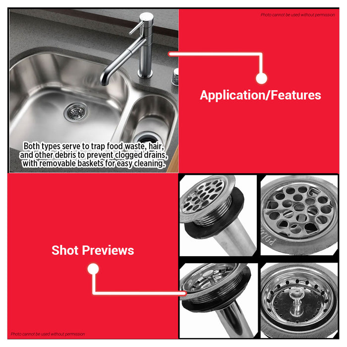 Buildmate x POLOLOCK Stainless Steel Basket Strainer 1-1/2 & 4-1/2" Sink Drain Filter Kitchen Plumbing