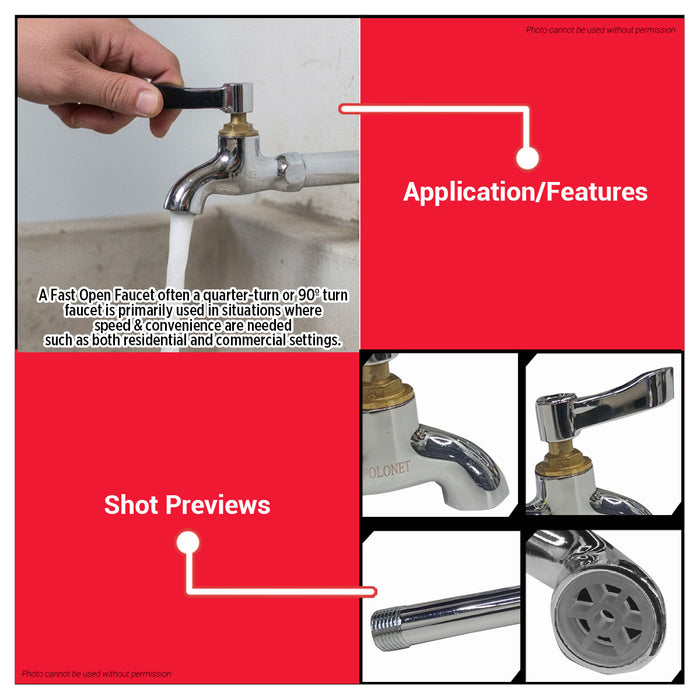 BUILDMATE x POLOLOCK Fast Open Faucet Plain 1/2”x2” / 1/2”x4” / 1/2”x6” – Durable Water Tap for Bathroom, Kitchen & Outdoor Use