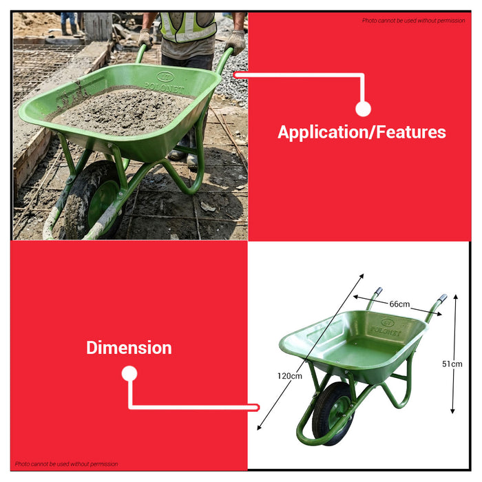 Buildmate x Pololock by Polonet Wheel Barrow 14x4 130kg Heavy Duty Garden Cart PL66380