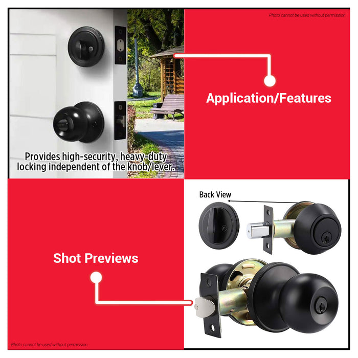 BUILDMATE x POLOLOCK Combo Lockset Matte Black – Heavy-Duty Door Knob with 3 Keys for Home & Office Security