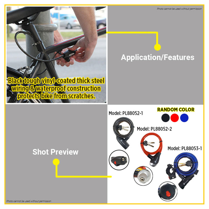 Pololock Coil Cable Bicycle Lock with Keys 12mm x 1200mm 1*48 PL88160-6 (old model: PL88053-1)