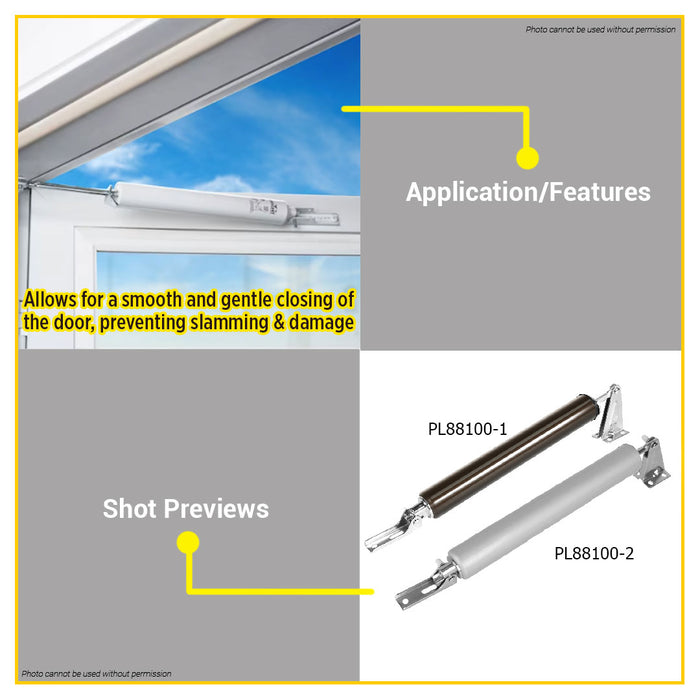 BUILDMATE Pololock Pneumatic Screen Door Closer Silver / Brown Tube Type Swing Soft Closing Aluminum with Screw PL88100 / PL88007