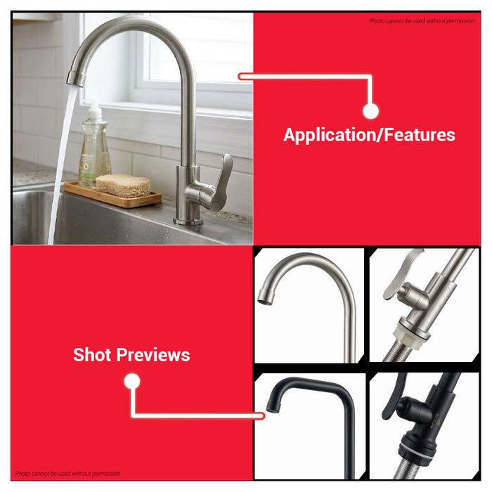 Buildmate x Pololock Gooseneck Sink Faucet 1/2" Round/Square 304 Stainless Steel Matte Black PLL-PL22188