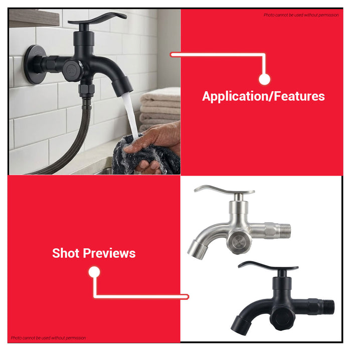 Buildmate x Pololock Two-Way Faucet 1/2" 304 Stainless Steel/Matte Black Dual Ceramic Cartridge PL22188