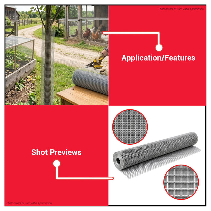 Buildmate x Pololock Mesh Hardware Cloth 1/8"-1/4" Heavy-Duty Galvanized Steel Wire 8-9M PL550206