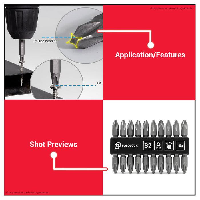 Buildmate x Pololock Screwdriver Bit Set 50mm & 65mm 10pcs S2 Steel PL66240