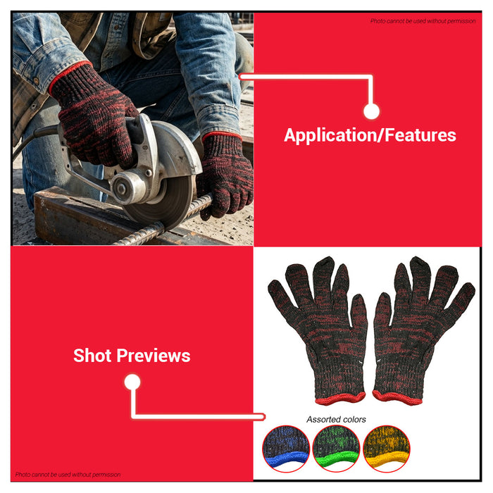 Buildmate x Pololock Cotton Hand Gloves Assorted Colors 12 Pairs/Dozen Knitted PL66280-3