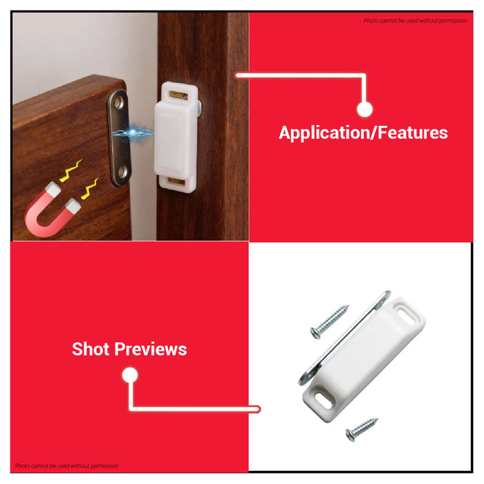 Buildmate x Pololock Magnetic Catches w/Screw 45mm/60mm White ABS Plastic Steel PL88290