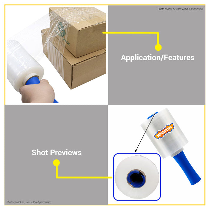BUILDMATE Wadfow Stretch Wrap Film 305mm x 125mm with Rolling Handles Transparent Plastic Shrink Wrap Packaging Film WXR1303 - WHT
