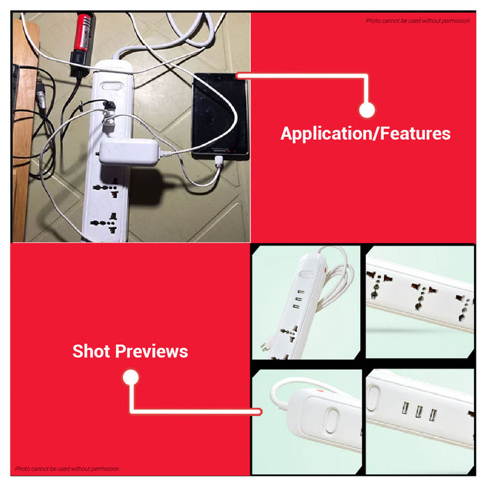 OMNI Travel Extension Cord with 3 USB Outlet Power Strip USB-303 •BUILDMATE•