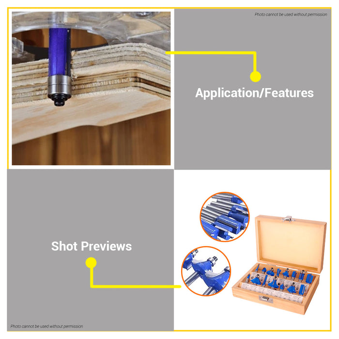 BUILDMATE Wadfow 15PCS/SET Router Bit 1/2" / 1/4" Shank Diameter Shaping Milling Trimming Woodworking Bits SOLD PER SET - WHT