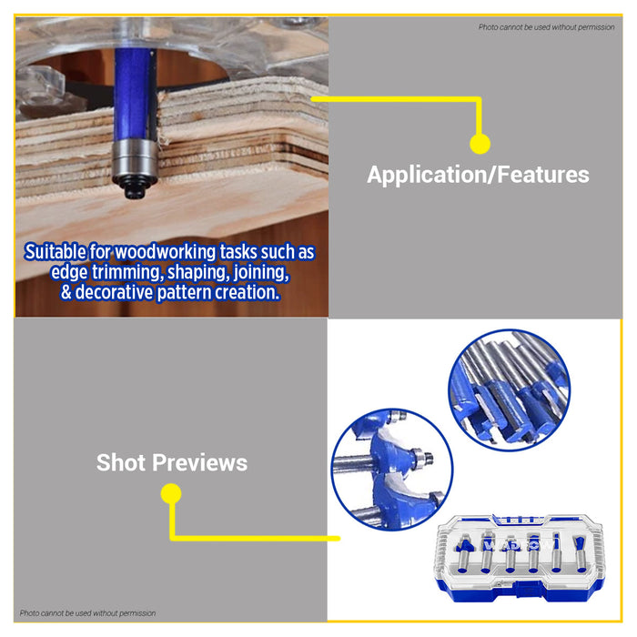BUILDMATE Wadfow 6pcs Hex Shank Router Bits Set Woodworking Router Tool Groove Cutting Bit Kit Wood Shaping Tools - WHT
