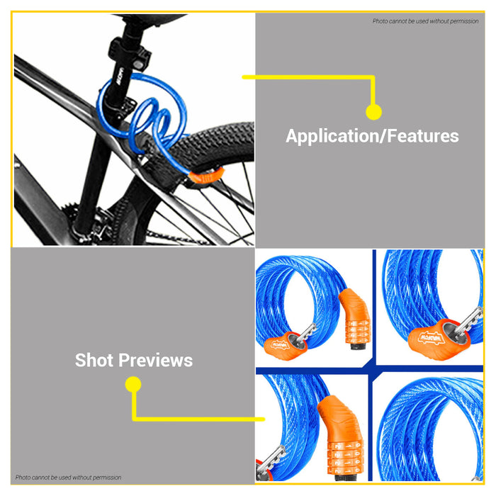 BUILDMATE Wadfow 4 Digit Combination Bicycle Cable Lock 10x1200mm PVC Anti-Theft High Security Keyless Flexible Bike Lock WBK2110 - WHT