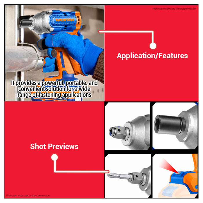 WADFOW 2in1 P20S/20V Lithium-Ion Brushless Motor Cordless Impact Driver & Impact Wrench WCD3B21 WCPT