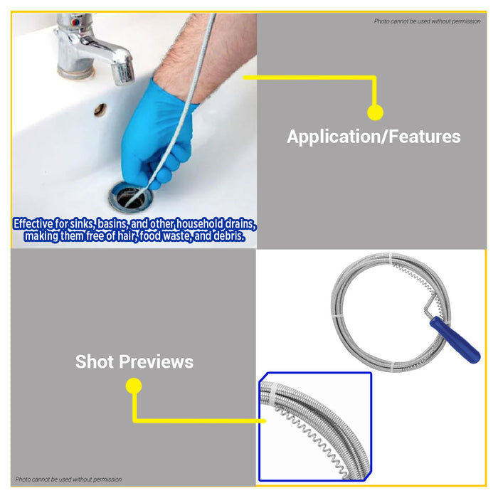BUILDMATE Wadfow Flexible Plated Spring Steel Drain Auger Wire Sewer Manual Plumbing Snake Sink Cleaner Drain Rod Cable Pipe Auger SOLD PER PIECE - WHT
