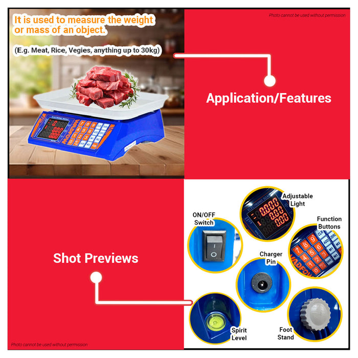 BUILDMATE Wadfow Electronic Digital Weighing Scale 30kg Rechargeable Kitchen Measuring Tool Timbangan WEC1520 - WPT