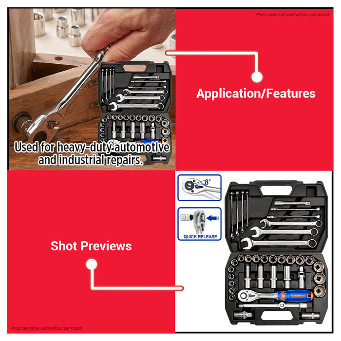Buildmate x Wadfow 38pcs Tool Set 1/2" Socket & Wrench Kit WHS2038 WHT
