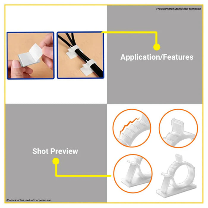 BUILDMATE Wadfow 100pcs White Adjust Cable Tie Mounts 7.9-25.4mm Self-Adhesive Adjustable Wire Clamp Cable Ties Mounting Clip - WHT