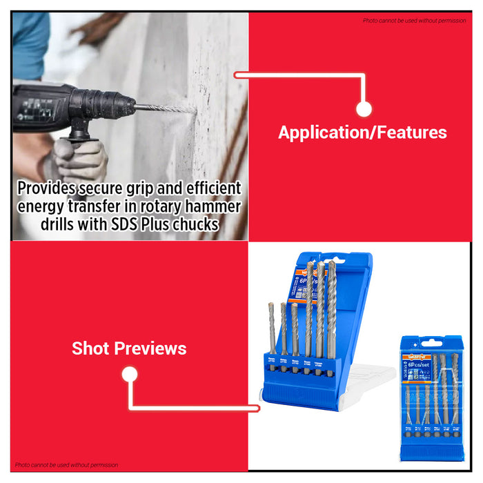 WADFOW 6pcs SDS Plus Hammer Drill Bits Set WHD6B06 WHT