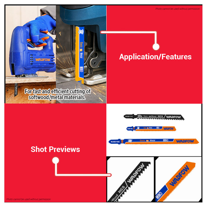 BUILDMATE Wadfow 5PCS/SET 110mm Jig Saw Blade 21TPI HSS Metal Milled Clean Cut Saw Jigsaw Blades For Metalworking WJB318A - WHT