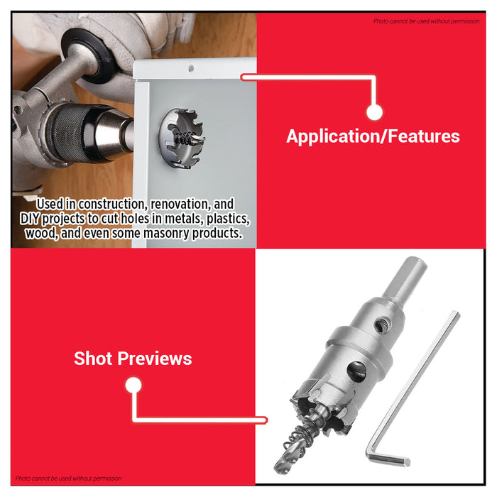 BUILDMATE Wadfow #6 27mm TCT Hole Saw with Triangle Shank Tungsten Carbide Tipped Drill Cutter For Metal Cutting WKJ6B27 - WHT