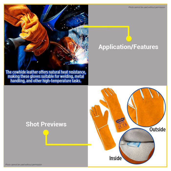 BUILDMATE Wadfow Welding Cowhide Leather Gloves 14" Multipurpose Heavy Duty Welders Safety Work Protective Gloves  WLG2114 - WHT