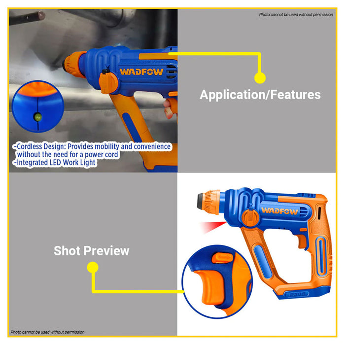 BUILDMATE Wadfow Lithium-Ion Cordless 20V Rotary Hammer 0-850rpm One Button with Two Function Rechargeable Concrete Hammer Drill - WCPT