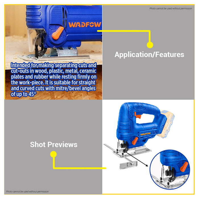 BUILDMATE Wadfow Lithium-Ion Cordless Jig Saw 20V Wood Cutting Machine Jigsaw Woodworking Cutter Power Tools WLS1565 - WCPT