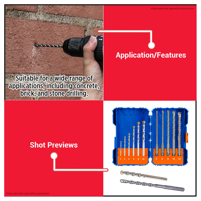 WADFOW 11pcs/set Masonry and Hammer Drill Bits Set WMJ6511 WHT - BUILDMATE