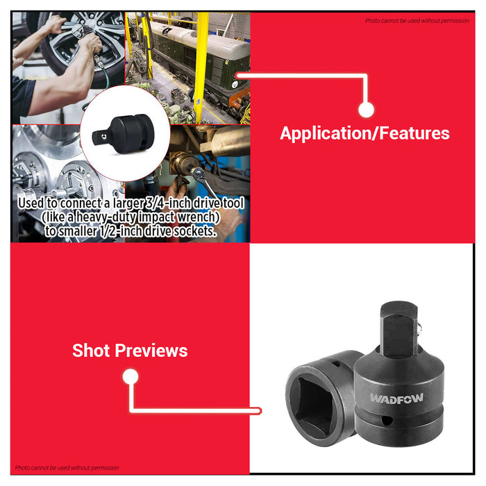 Buildmate x Wadfow 3/4"F to 1/2"M Impact Socket Adapter Cr-V WMS1234 WHT