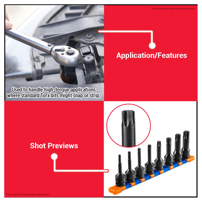Buildmate x WADFOW 8PCS 1/2"DR Impact Torx Bit Socket Set WMS4408 WHT