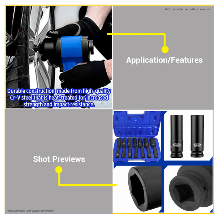 BUILDMATE Wadfow 14pcs 1/2" Dr. Deep Impact Socket Set WMS4D02 - WHT