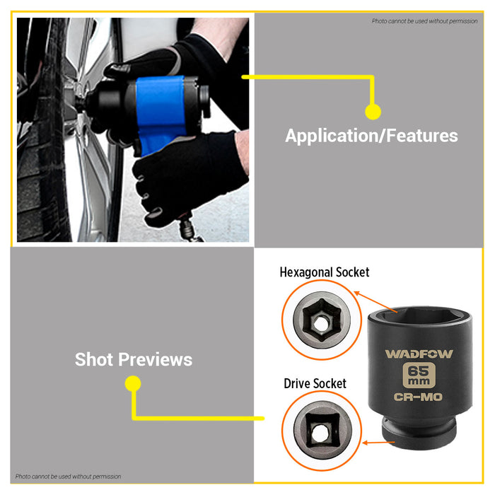 BUILDMATE Wadfow 1" Deep Impact Socket 19mm - 65mm Heavy Duty Impact Wrench Deep Drive Hex Socket For Mechanical & Automotive SOLD PER PIECE - WHT