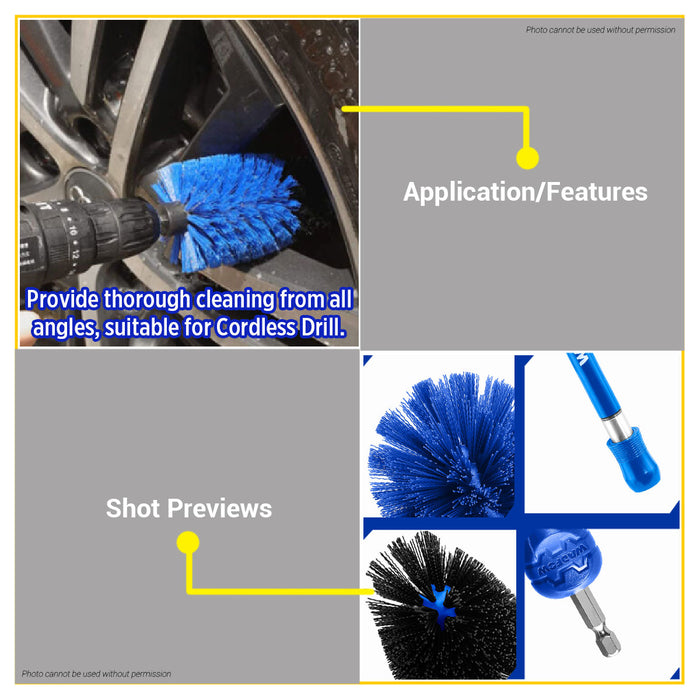 BUILDMATE Wadfow 2PCS/SET Bristle Brush With Extension Holder Medium / Abrasive 1/4" Hex Shank Cleaning and Restoration Scrubbing Brush - WHT