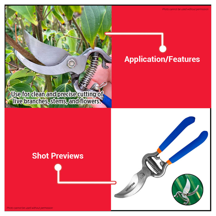 BUILDMATE Wadfow 8" Forged Steel Bypass Pruner Heavy Duty Garden Cutting Shear Secateurs Pruning Tools Gardening Scissor WPA7K03 - WHT