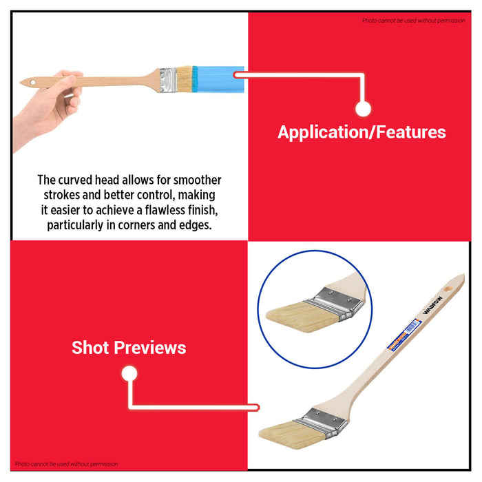 BUILDMATE Wadfow 2.5" Curved Head Flat Paint Brush With Wooden Handle Hangable Oil Based Artist Paintbrush for Painting WPE3325 - WHT
