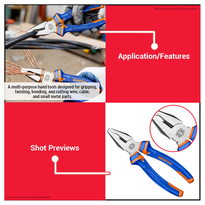 WADFOW 6"-8" Inch Combination Pliers Multifunction Polish and Anti-Rust Oil Heavy Duty Plier SOLD PER PIECE •BUILDMATE• WHT