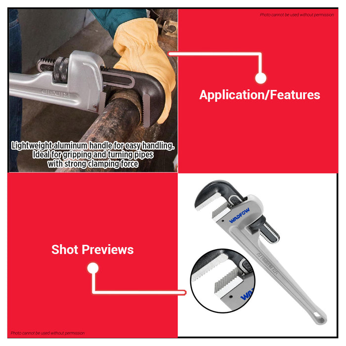 WADFOW 14" | 18" Aluminum Handle Pipe Wrench WPW9114 | WPW9118 WHT