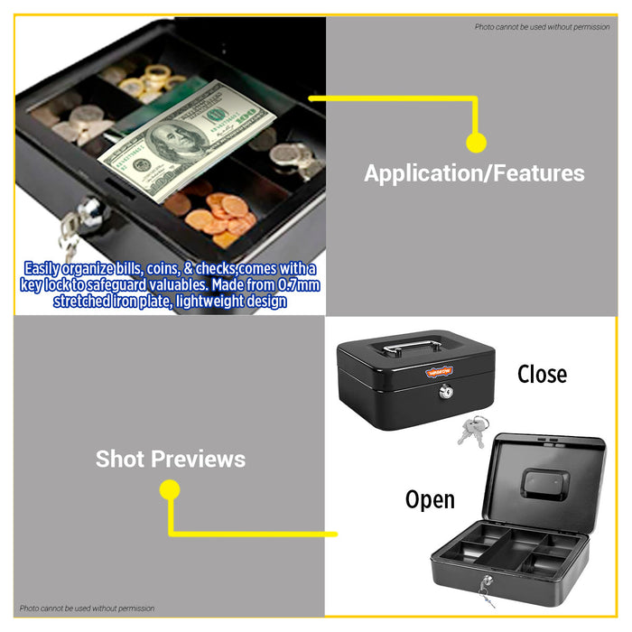 BUILDMATE Wadfow Cash Box With 5 Compartment Coin Tray Lockable Metal Secure Money Portable Cash Drawer Safe Box SOLD PER PIECE - WHT