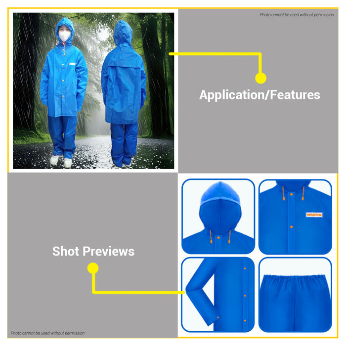 BUILDMATE Wadfow Rain Suit L / XL / XXL Waterproof Rain Coat Set Jacket And Pants Outdoor Hooded Gear Suit SOLD PER SET - WHT