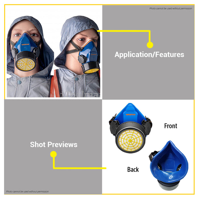 BUILDMATE Wadfow High Efficiency Filtration Respirator Double Cartridge Protective Dust and Chemical Respiratory Protection Half Mask WRJ1501 - WHT