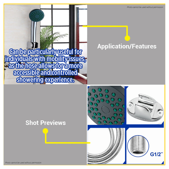 BUILDMATE Wadfow 1/2" Detachable Hand Shower ABS Head Handheld Chrome Finish Shower Head Bathroom Hand Sprayer WSHS3401 - WHT