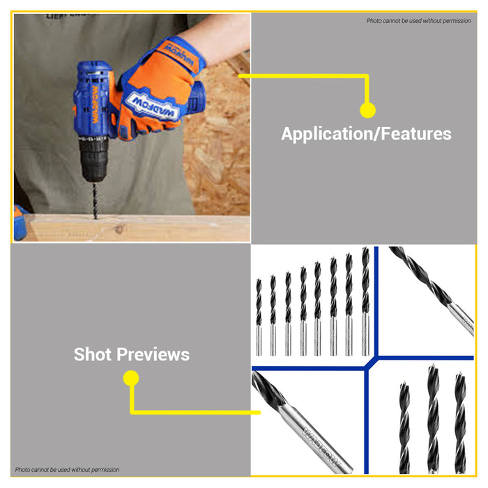 BUILDMATE Wadfow 8pcs Wood Drill Bits Set 3mm-10mm Brad Spur Point Woodworking Spiral Twist Bit WSJ6B08 - WHT