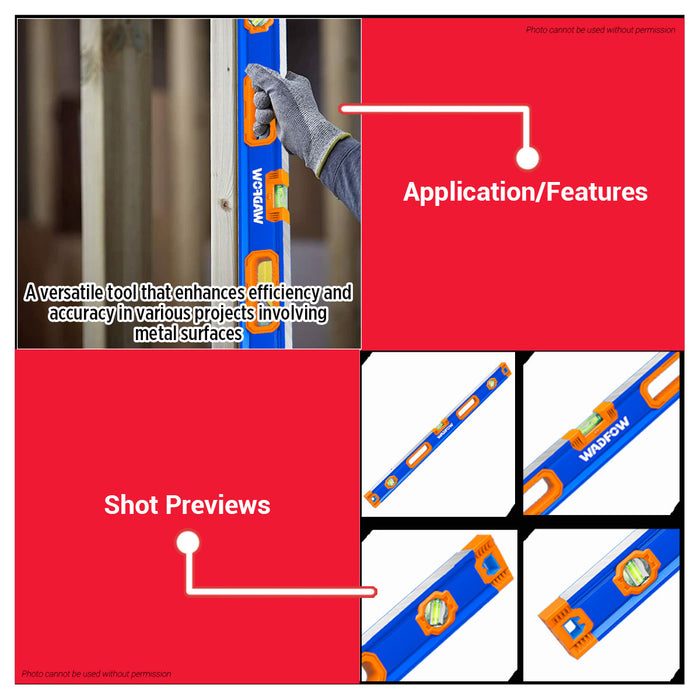 BUILDMATE Wadfow Spirit Level With Powerful Magnets 40cm - 120cm Double Side Milled Bubble Leveler Measuring Leveling Tool - WHT