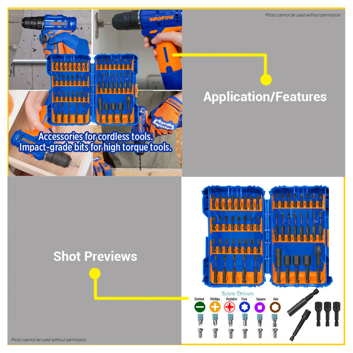 BUILDMATE Wadfow 50PCS/SET Impact Screwdriver Bits Set Accessories for Cordless Tools Compact DIY Multi-Bit Tool Kit WSV2005 - WHT